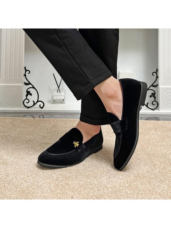 Men\'s Black3 Velvet Penny Loafers Metal Buckle Slip On Luxury Suede Formal Shoes main image 5